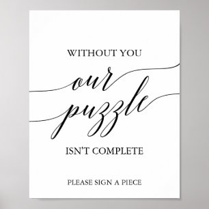 Elegant Black Calligraphy Puzzle Guestbook-tecken Poster