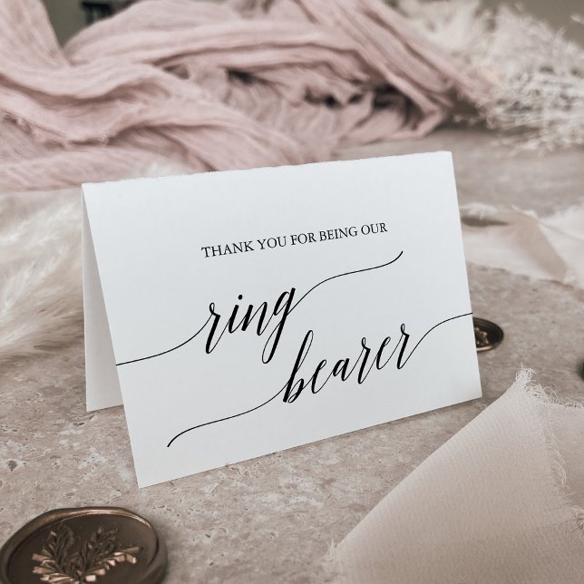 Elegant Black Calligraphy Ring Bearer Tack Kort (Skapare uppladdad)