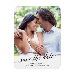 Elegant Black Calligraphy Save Date Photo Magnet