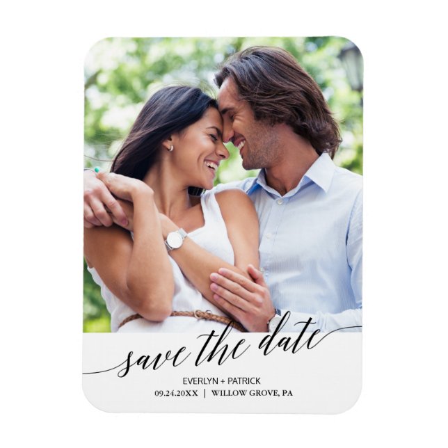 Elegant Black Calligraphy Save Date Photo Magnet (Vertikal)