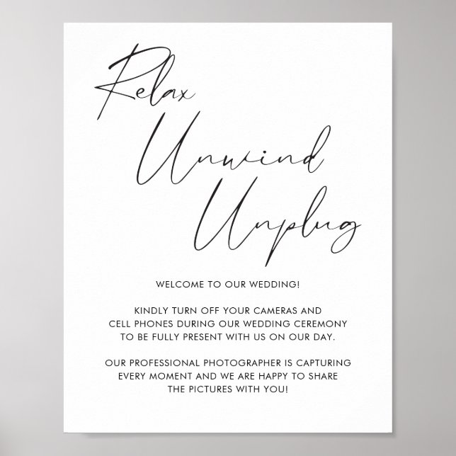 Elegant Black Calligraphy Script Unplugged Bröllop Poster (Framsidan)
