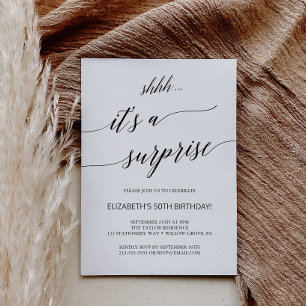 Elegant Black Calligraphy Surprise Party Inbjudningar