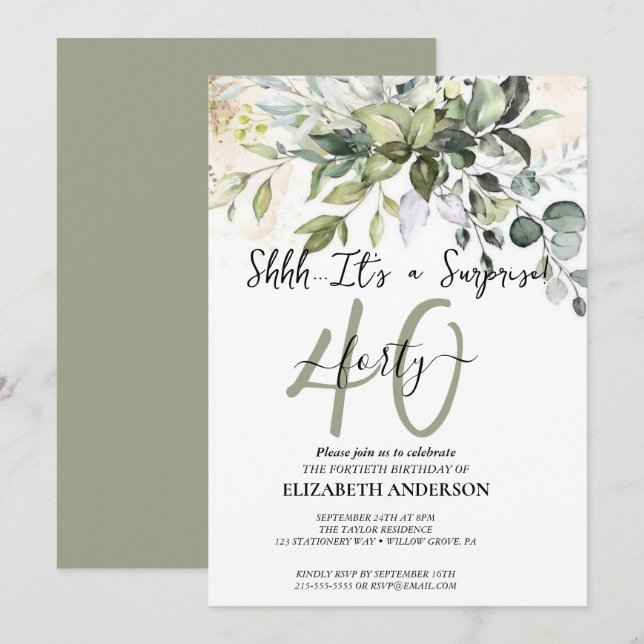 Elegant Black Calligraphy Surprise Party Inbjudningar (Fram/baksida)