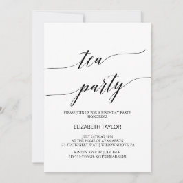 Elegant Black Calligraphy Tea Party Birthday Inbjudningar
