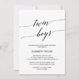 Elegant Black Calligraphy Twin Boys Baby Shower Inbjudningar