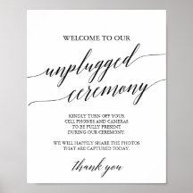 Elegant Black Calligraphy Unplugged Ceremony Sign