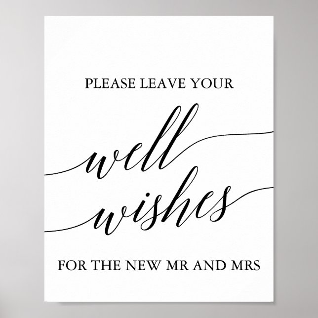 Elegant Black Calligraphy well Önskemål Sign Poster (Framsidan)