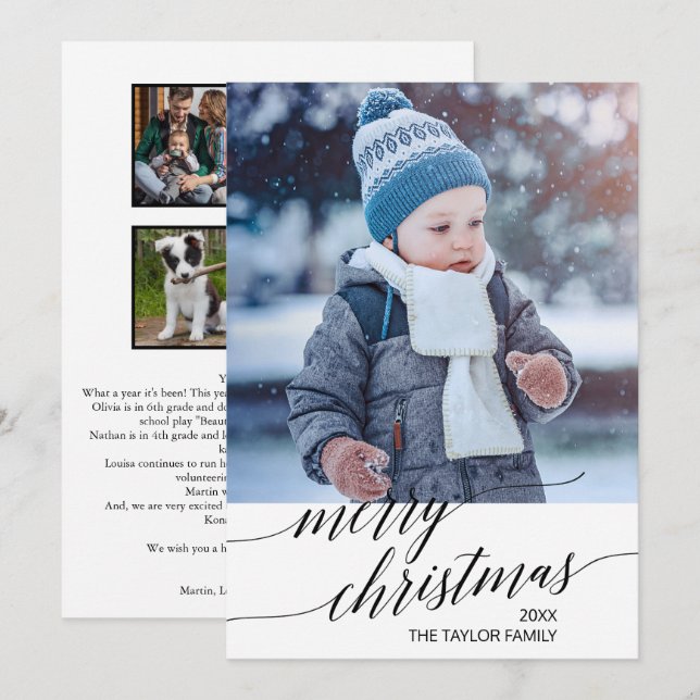 Elegant Black Calligraphy Year in review Photo Julkort (Fram/baksida)