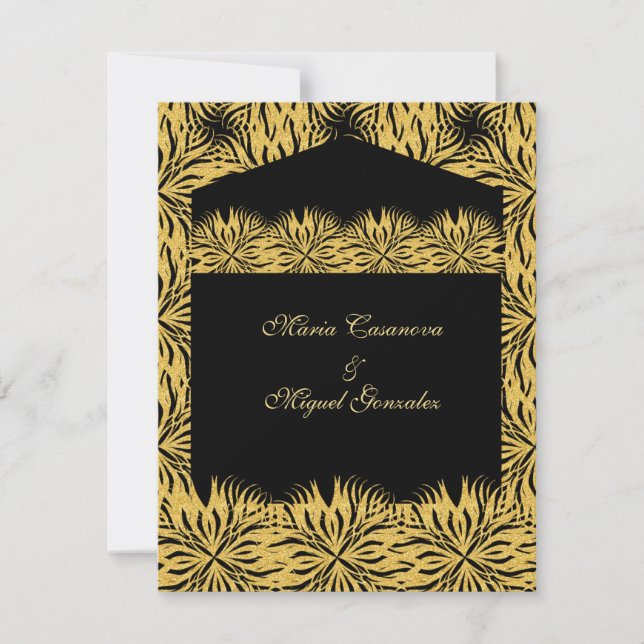 elegant black card gold star flower inbjudningar (Framsida)