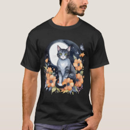 Elegant Black Cat Blommigt Måne Art Cat Lover T Shirt