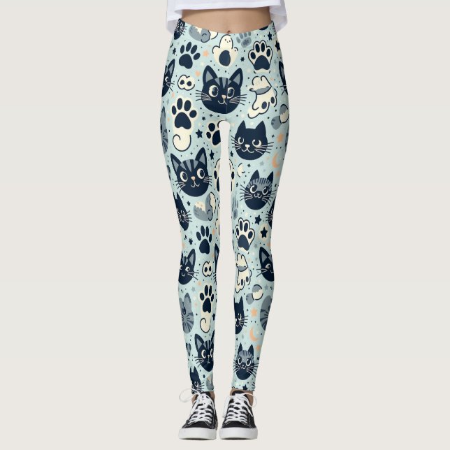 Elegant Black Cat-Chic Leggings (Framsida)