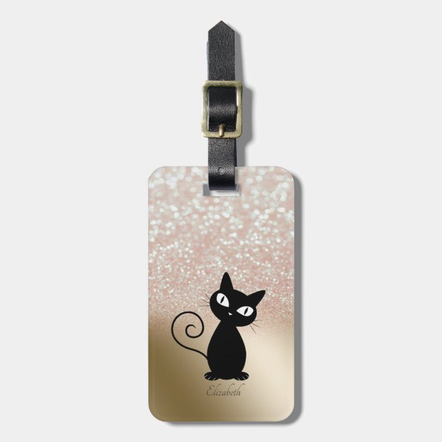 Elegant Black Cat, Glitter Bokeh - Personlig Bagagebricka (Vertikal Framsida)