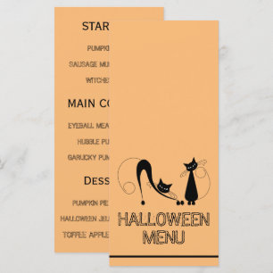 Elegant Black Cat, Halloween Menu Meny