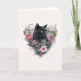 Elegant Black Cat med blommor Alla hjärtans dag Ho Helgkort