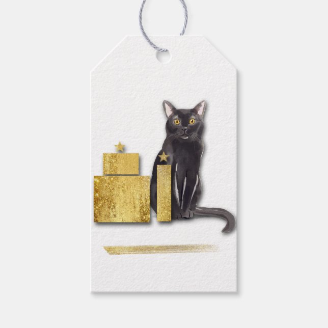 Elegant Black Cat med Guld-gåvor från Katt Presentetikett (Framsidan)