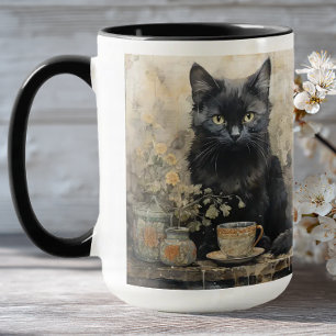 Elegant Black Cat Mugg