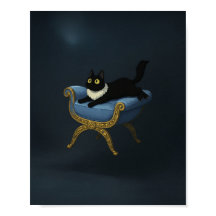 Elegant Black Cat on Blue Chaise Lounge - Ghibli