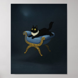 Elegant Black Cat on Blue Chaise Lounge - Ghibli Poster