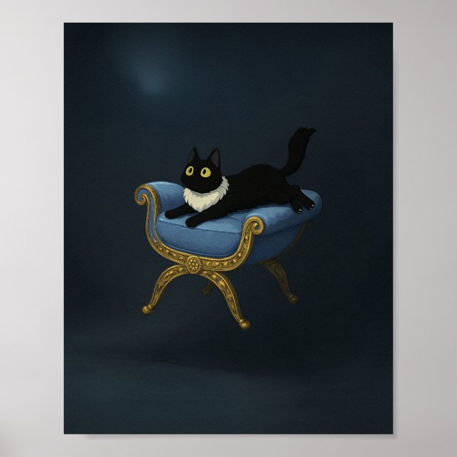 Elegant Black Cat on Blue Chaise Lounge - Ghibli Poster (Framsidan)