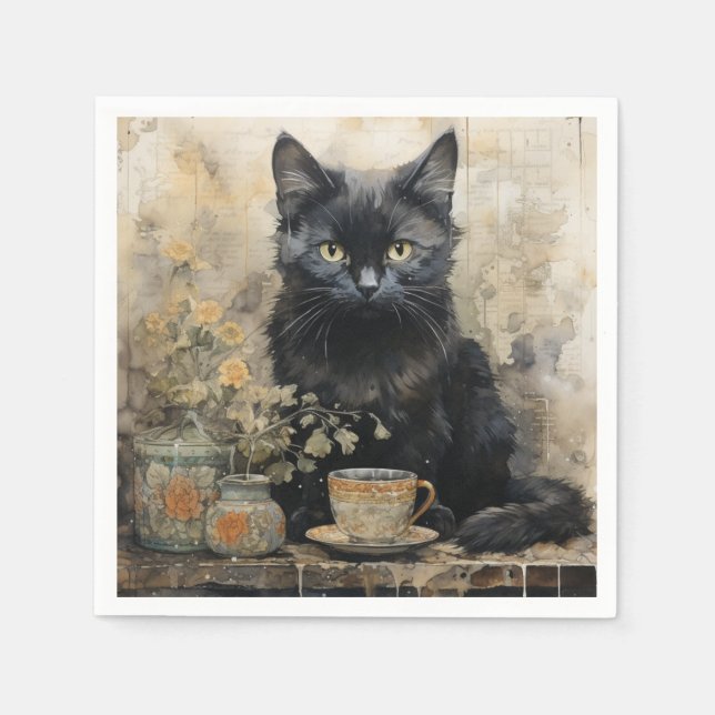 Elegant Black Cat Pappersservett (Framsidan)