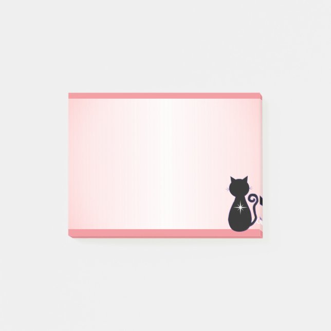 Elegant Black Cat Silhouette på Rosa Post-it Block (Framsida)