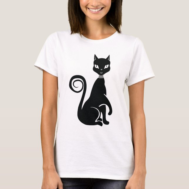 Elegant Black Cat T-shirt (Framsida)