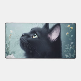 Elegant Black Cat Teal Mint Mystical Garden