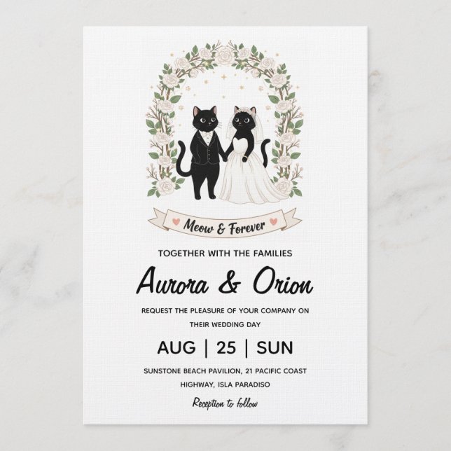 Elegant black cat wedding invitation inbjudningar (Framsida)