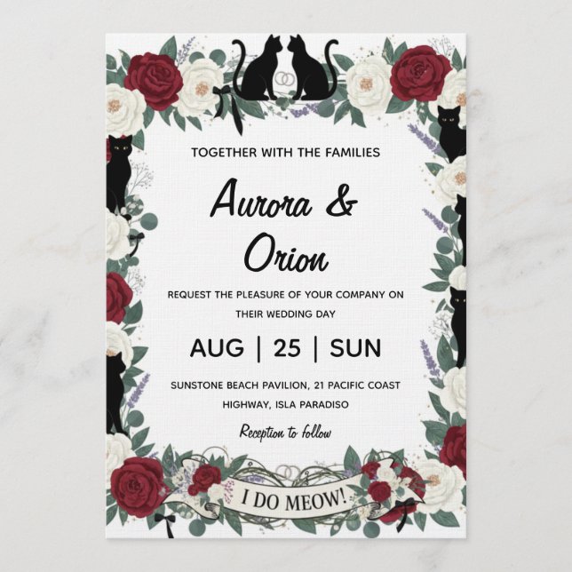 Elegant black cat wedding invitation inbjudningar (Framsida)