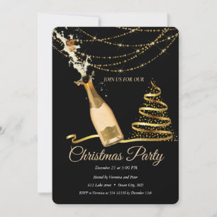 Elegant Black Champagne Julgran Inbjudningar