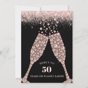Elegant Black Champagne Toast 50:e Födelsedagsfest Inbjudningar