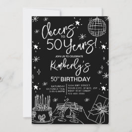 Elegant Black Cheers till 50 års födelsedag Inbjudningar