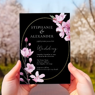 Elegant Black Cherry Blommar QR Code Bröllop Inbjudningar
