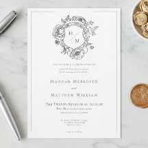 Elegant Black Chinoiserie Bird & Vapensköld Bröllo