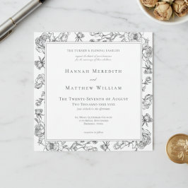 Elegant Black Chinoiserie Bird & Vapensköld Bröllo Inbjudningar