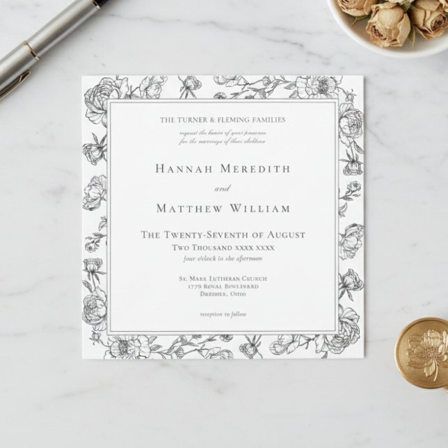 Elegant Black Chinoiserie Bird & Vapensköld Bröllo Inbjudningar (Skapare uppladdad)