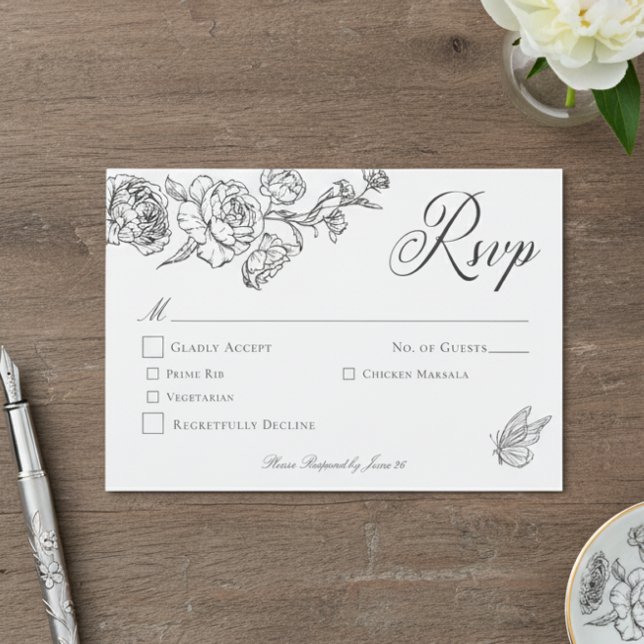 Elegant Black Chinoiserie Bird & Vapensköld Bröllo OSA Kort (Skapare uppladdad)