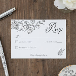 Elegant Black Chinoiserie Bird & Vapensköld Bröllo OSA Kort