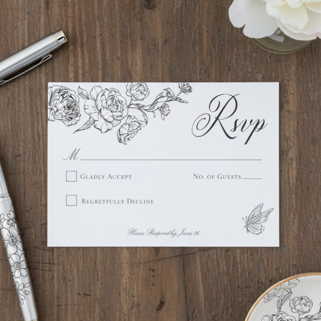 Elegant Black Chinoiserie Bird & Vapensköld Bröllo OSA Kort (Skapare uppladdad)