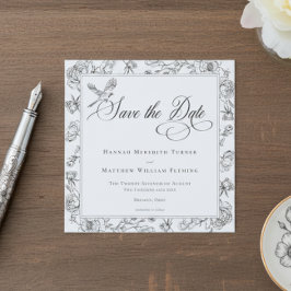 Elegant Black Chinoiserie Bird & Vapensköld Bröllo Spara Datumet