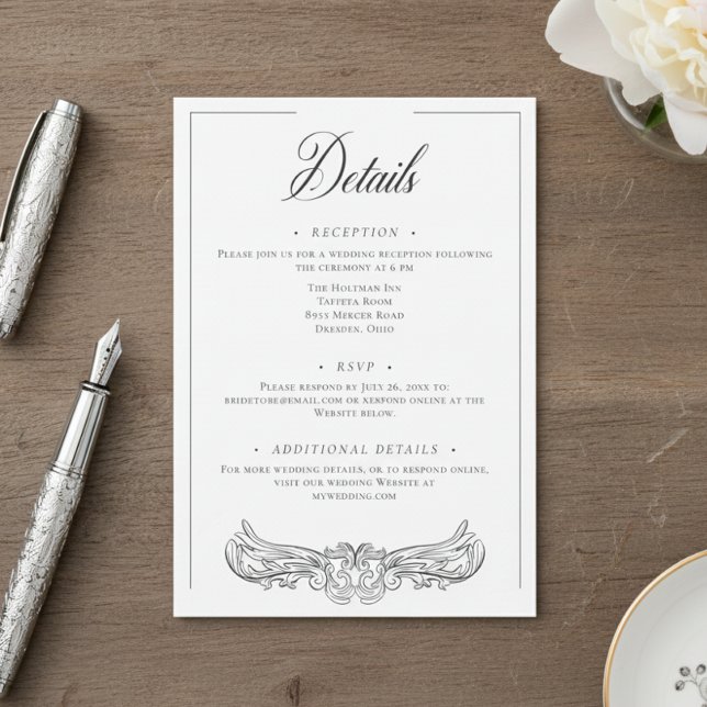 Elegant Black Chinoiserie Bird Vapensköld Bröllop Tilläggskort (Skapare uppladdad)