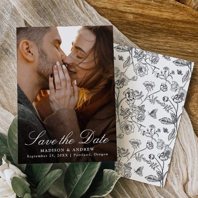 Elegant Black Chinoiserie Photo Wedding Spara Datumet (Skapare uppladdad)