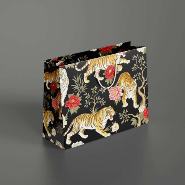 Elegant Black Chinoiserie Tiger and Peony Pattern (Skapare uppladdad)
