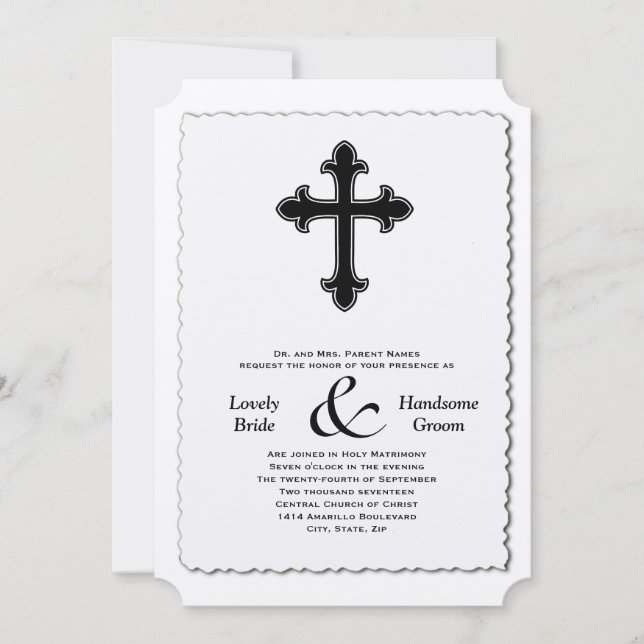 Elegant Black Christian Kor Bröllop Inbjudningar (Framsida)