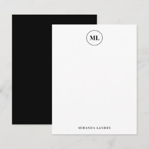 Elegant Black Circle Monogram Initialer Namn Anteckningskort