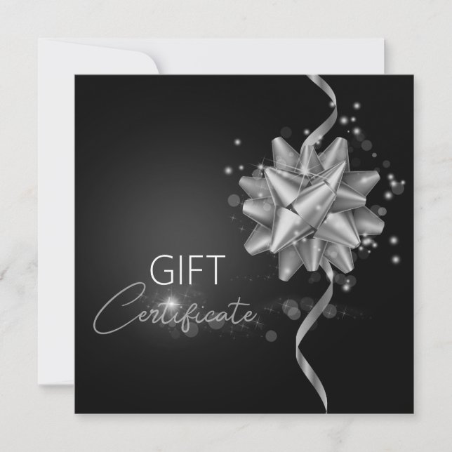 Elegant Black Classy Luminous Silver Bow Gift Card (Framsida)