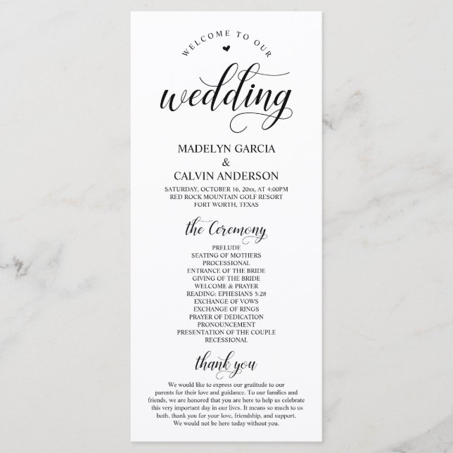 Elegant Black Classy Script, Bröllop Ceremony Program (Framsida)