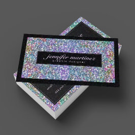 Elegant Black & Colorful Lila Glitter & Sparkles Visitkort