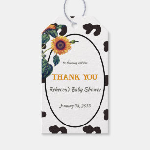 Elegant Black Cow Solros Farm Baby Shower Presentetikett