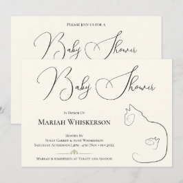 Elegant Black & Cream Cat Lover Baby Shower Inbjudningar